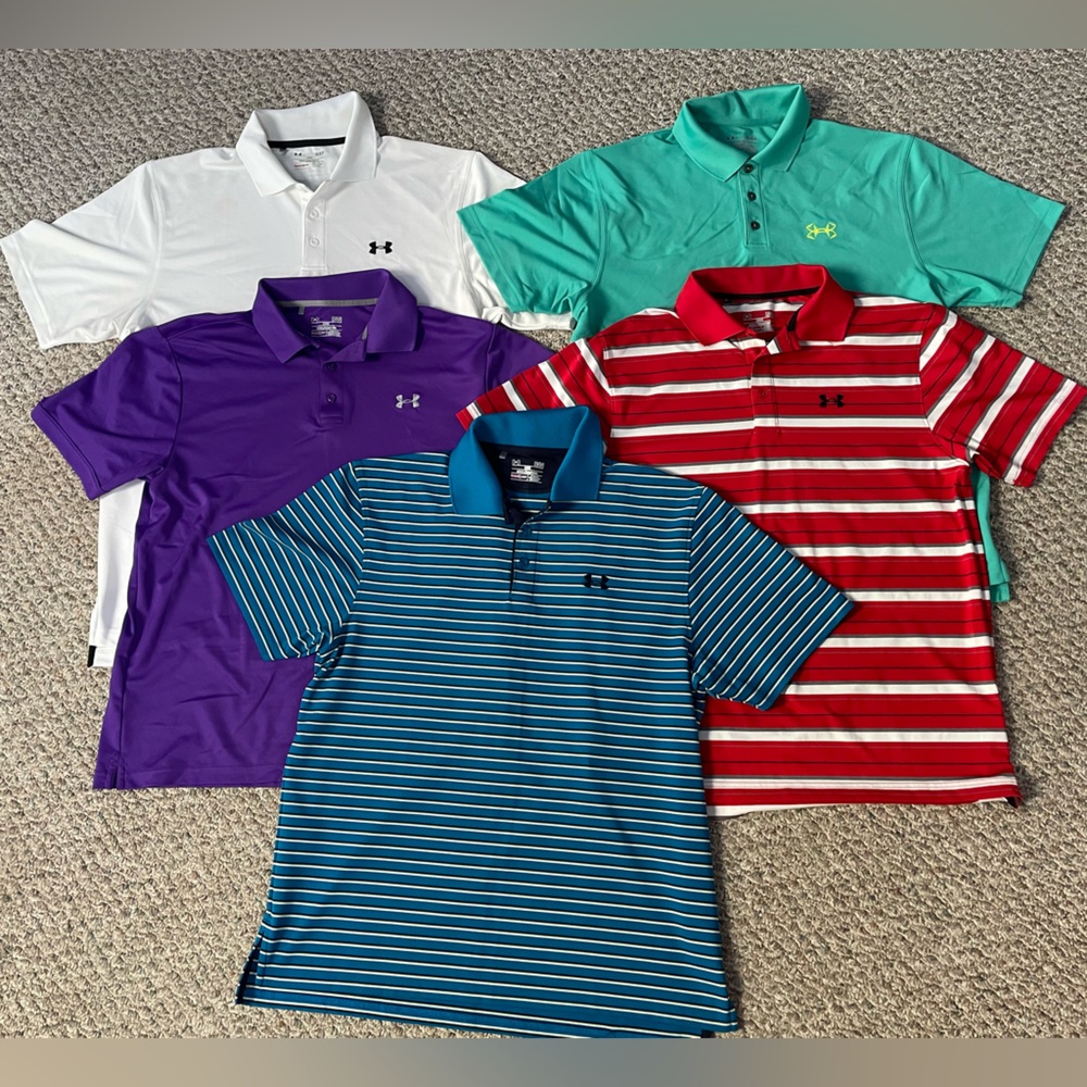 Lot of 5 Under Armour Loose Polo Shirts - Size LARGE